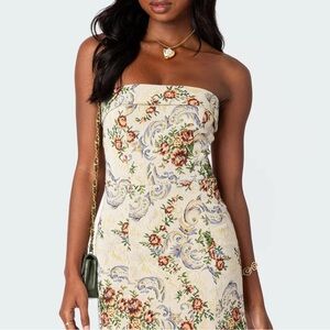 Edikted Cream floral strapless lace up mini dress 
Purchased for $57.90